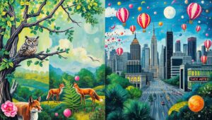Nature Meets Urban Dreamscape – free AI stock image