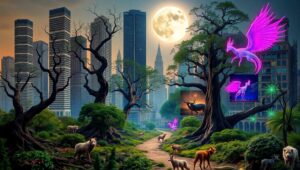 Nature Meets Urban Fantasy Collage – free AI stock image