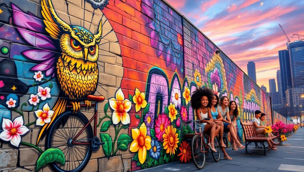 Nature Meets Urban Graffiti Art – free AI stock image
