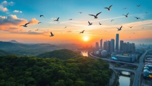 Nature Meets Urban Life in Harmony s7O – free AI stock image