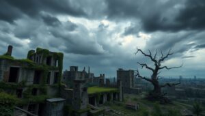 Nature Reclaims a Fallen City 1uh – free AI stock image