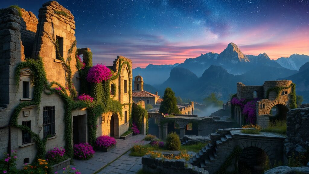 Nature Reclaims Ancient Ruins – free AI stock image