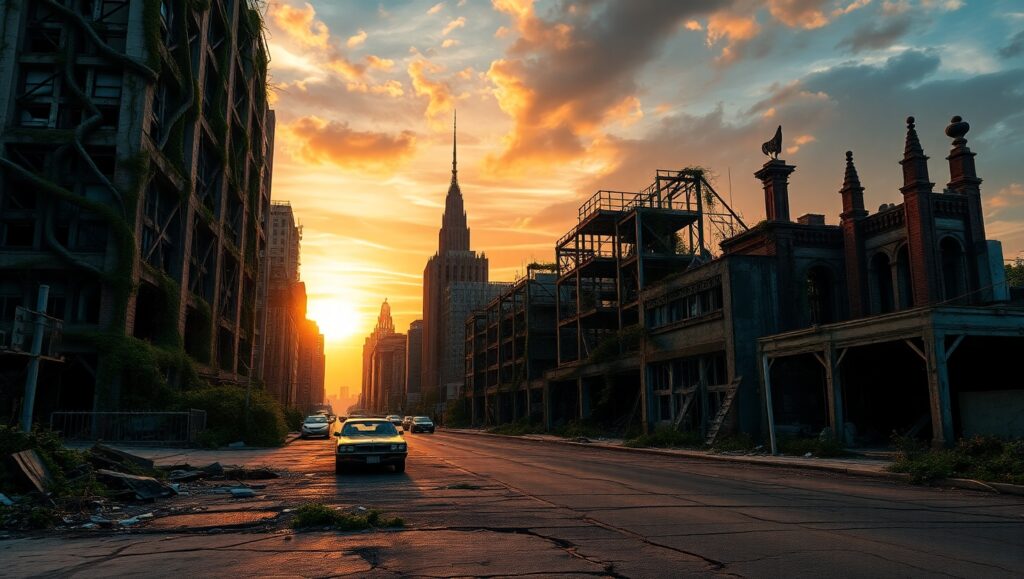 Nature Reclaims the Abandoned City – free AI stock image
