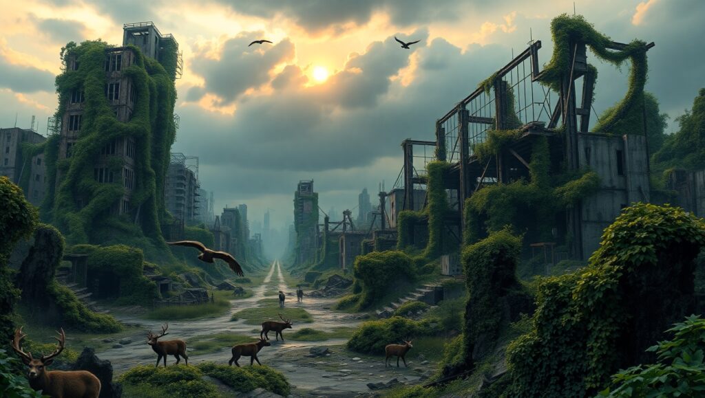 Nature Reclaims the Abandoned City N0D – free AI stock image