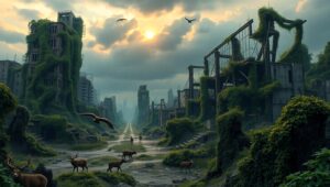 Nature Reclaims the Abandoned City N0D – free AI stock image