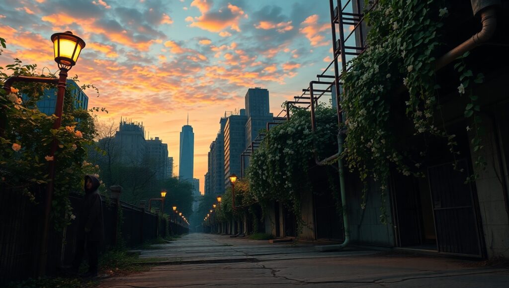 Nature’s Embrace in Urban Ruins – free AI stock image