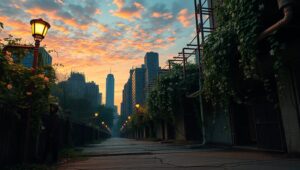 Nature’s Embrace in Urban Ruins – free AI stock image