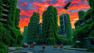 Nature’s Reclamation of Urban Ruins – free AI stock image