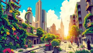 Nature’s Takeover in Urban Jungle – free AI stock image