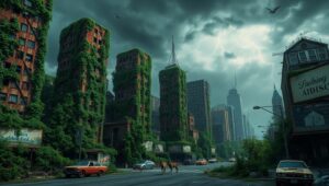 Nature’s Triumph Over Ruined Cities – free AI stock image