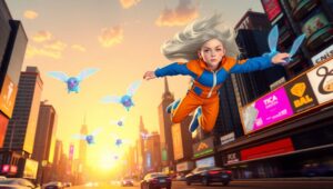 Neon Adventures in a Futuristic City – free AI stock image