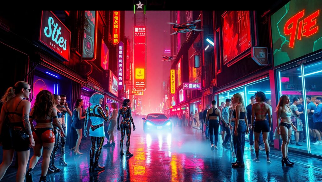 Neon Alleyway of the Future – free AI stock image