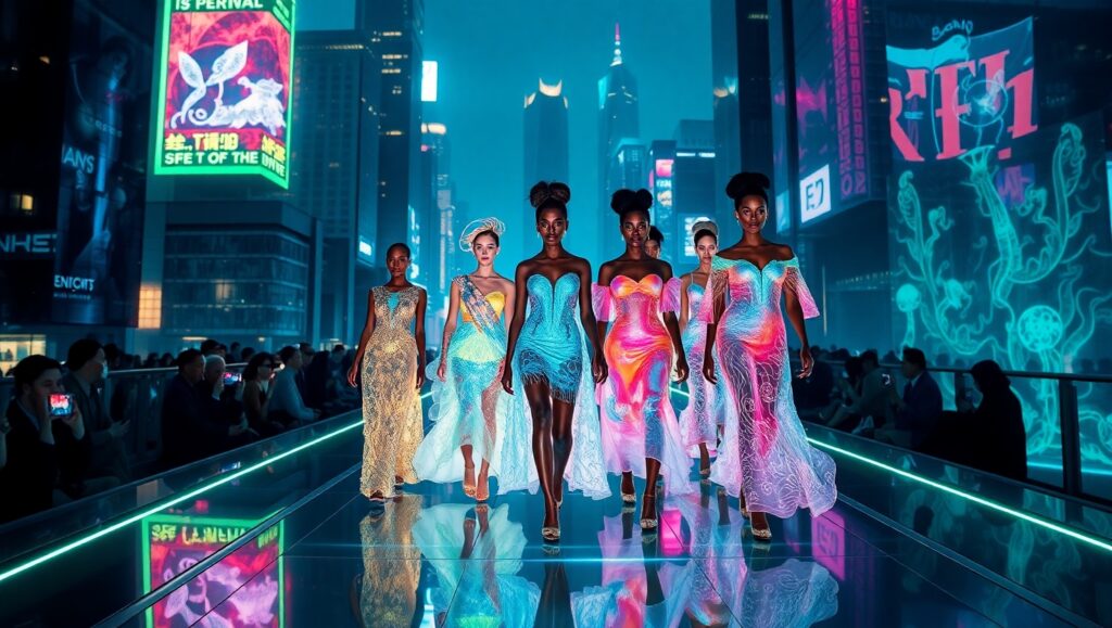 Neon Aquatic Fashion Showcase – free AI stock image