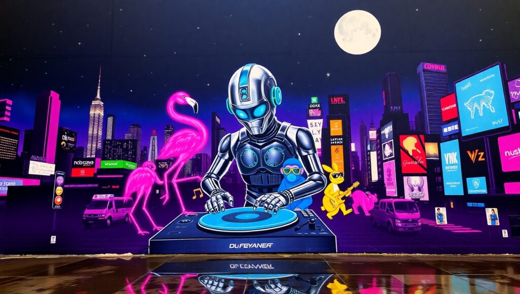 Neon Beats in Urban Jungle – free AI stock image