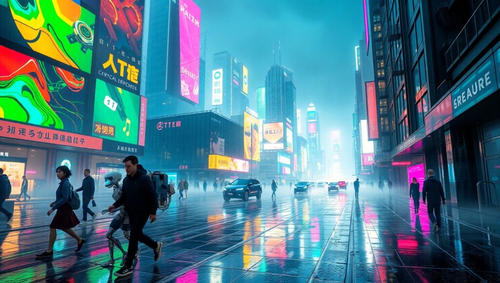 Neon City: Future of Coexistence – free AI stock image