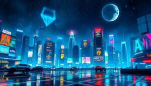 Neon Cityscape at Night – free AI stock image