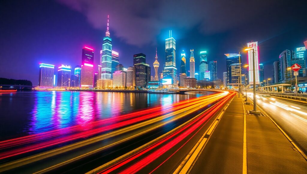 Neon Cityscape in Motion – free AI stock image