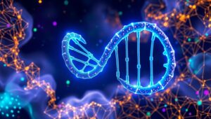 Neon DNA in Digital Cosmos – free AI stock image