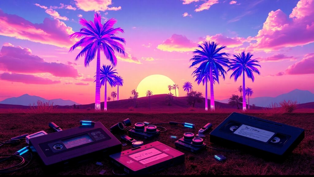 Neon Dreams and Retro Scenes – free AI stock image