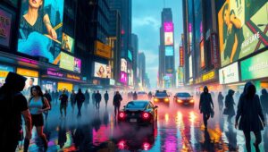 Neon Dreams: Cyberpunk Marketplace – free AI stock image