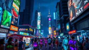 Neon Dreams in a Cyber City – free AI stock image