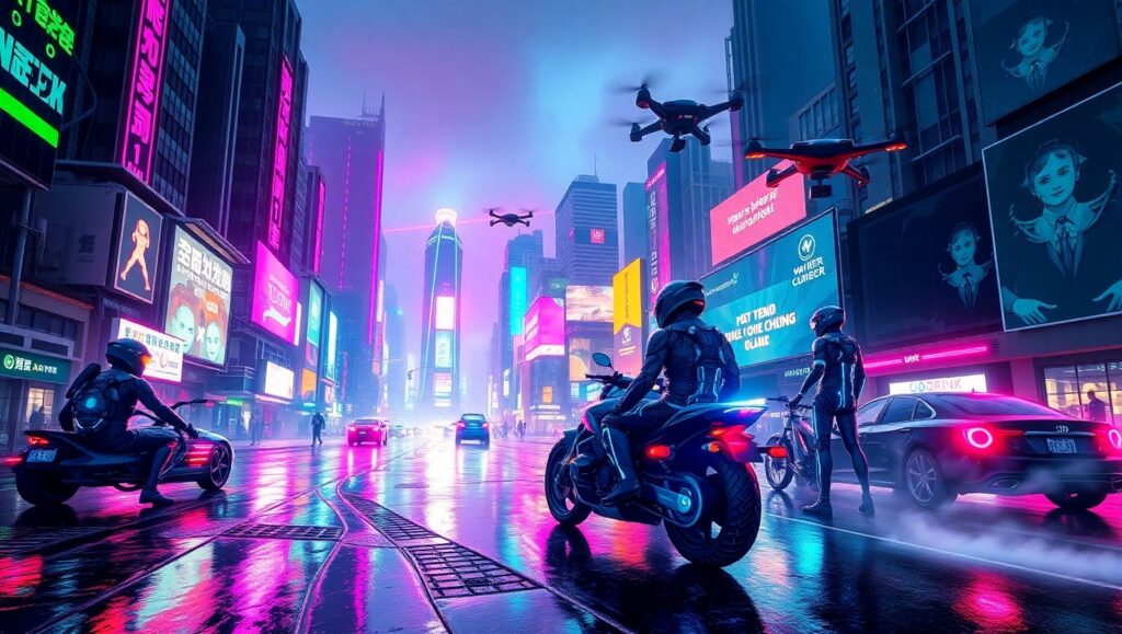 Neon Dreams in a Cyberpunk City N64 – free AI stock image