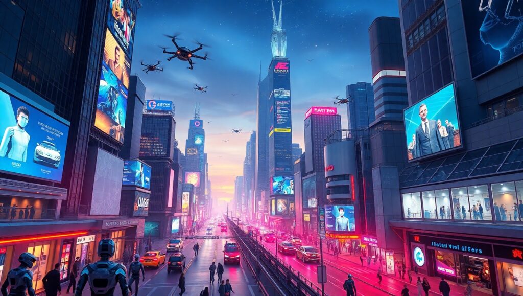 Neon Dreams in a Cyberscape – free AI stock image