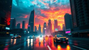 Neon Dreams in a Dystopian Future – free AI stock image
