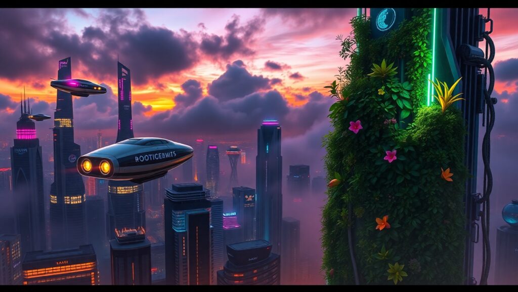 Neon Dreams in a Floating City – free AI stock image