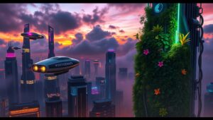 Neon Dreams in a Floating City – free AI stock image