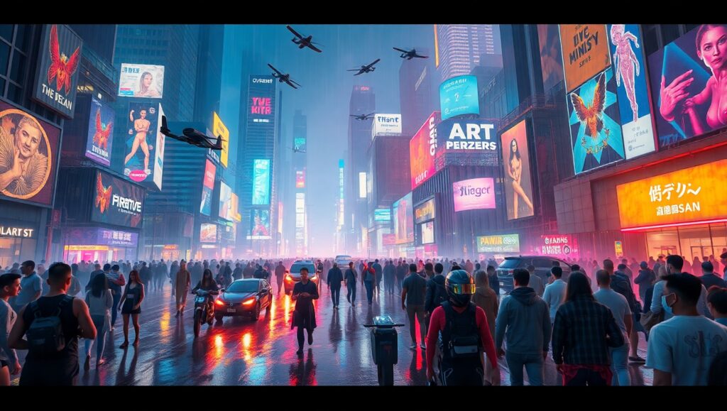 Neon Dreams in a Future City – free AI stock image