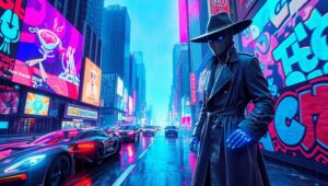 Neon Dreams in a Futuristic City XFj – free AI stock image