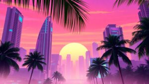 Neon Dreams in a Retro City acd – free AI stock image