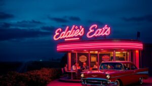 Neon Dreams in a Retro Diner – free AI stock image