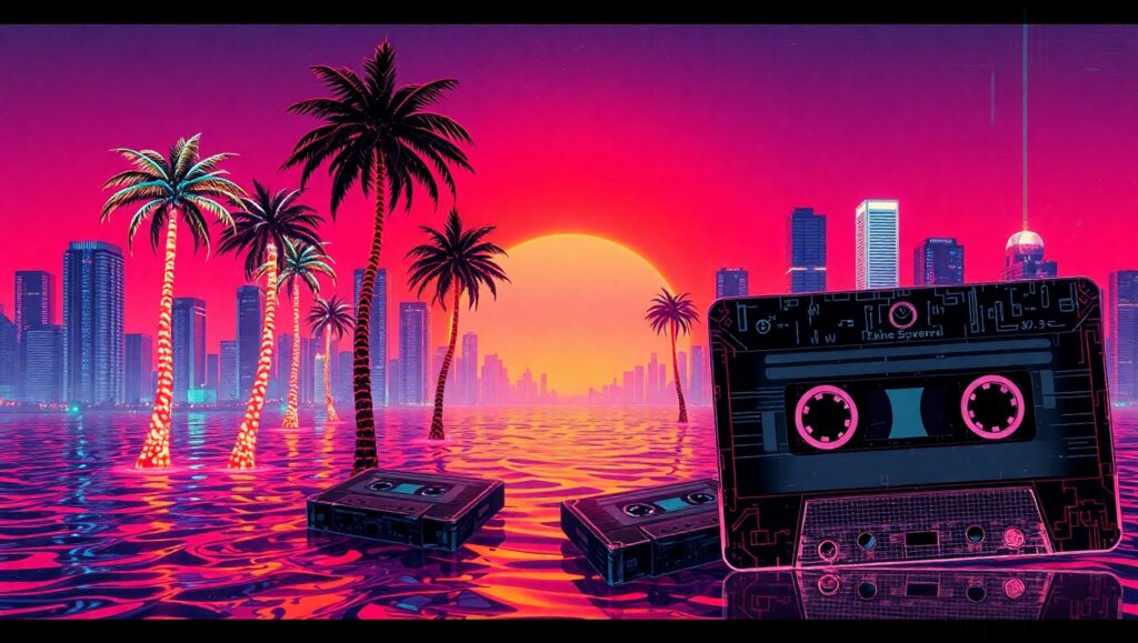 Neon Dreams in a Retro Future q2i – free AI stock image