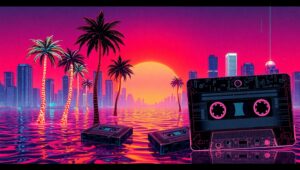 Neon Dreams in a Retro Future q2i – free AI stock image