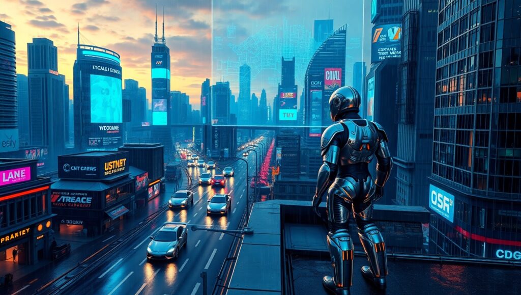 Neon Dreams in Cyberpunk Skies – free AI stock image