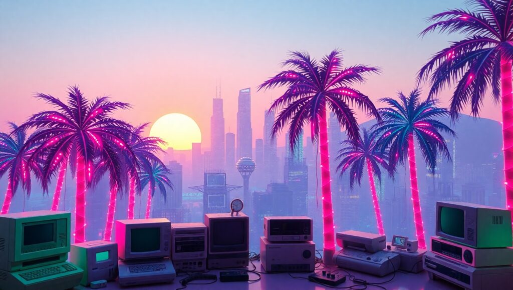 Neon Dreams in Retro Future UXs – free AI stock image