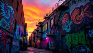 Neon Dreams in Urban Graffiti – free AI stock image