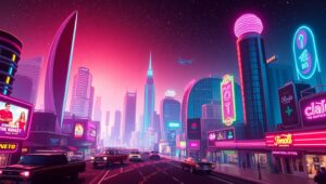 Neon Dreams in Vaporwave City – free AI stock image