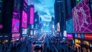 Neon Dreams of a Cyber Future – free AI stock image