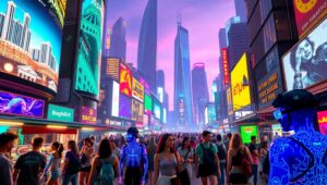 Neon Dreams of a Cybernetic City – free AI stock image