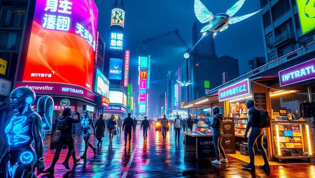 Neon Dreams of a Cyberpunk City 1H1 – free AI stock image