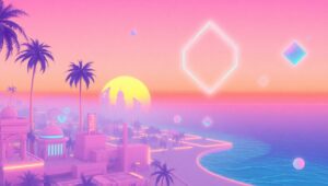 Neon Dreams of a Digital Oasis – free AI stock image