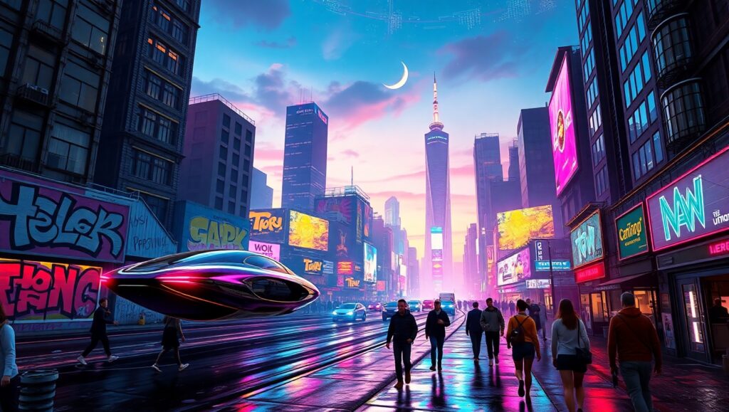 Neon Dreams of a Dystopian City 4DK – free AI stock image