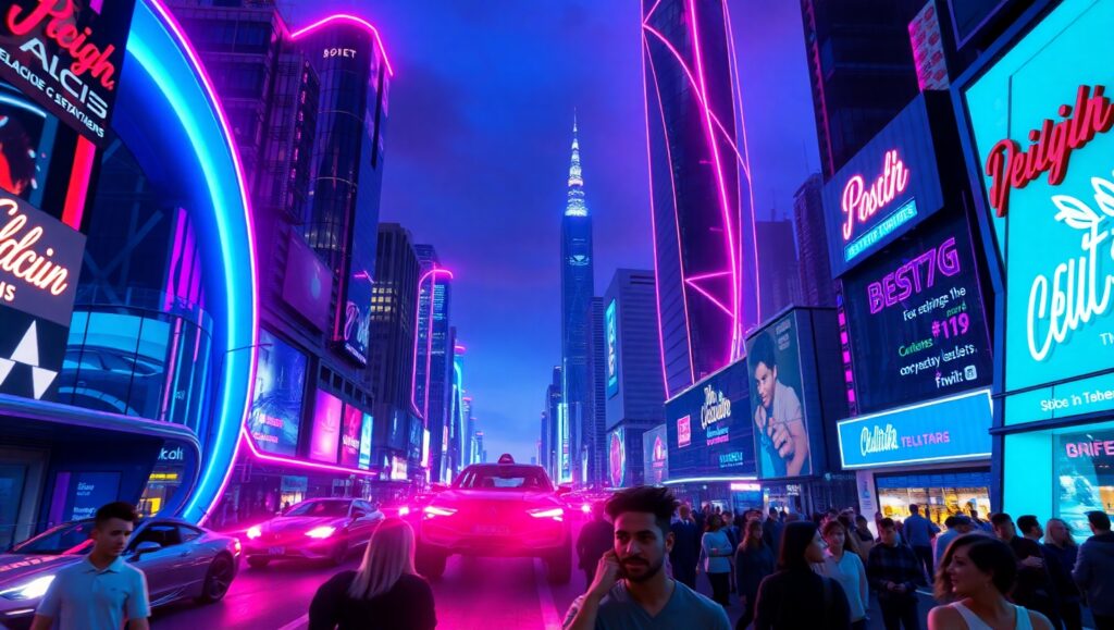 Neon Dreams of a Futuristic City bUi – free AI stock image