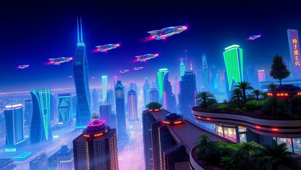 Neon Dreams of a Futuristic City sn0 – free AI stock image