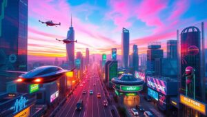 Neon Dreams of a Futuristic City – free AI stock image