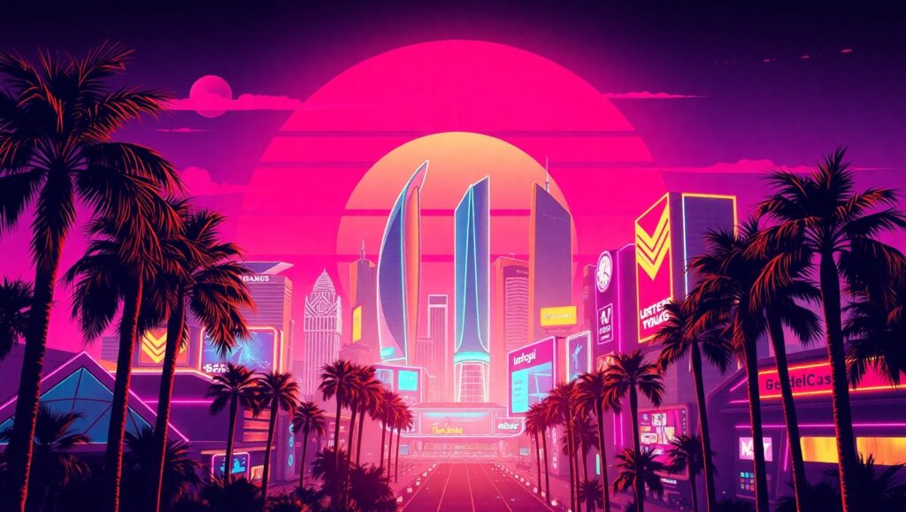 Neon Dreams of a Retro City – free AI stock image