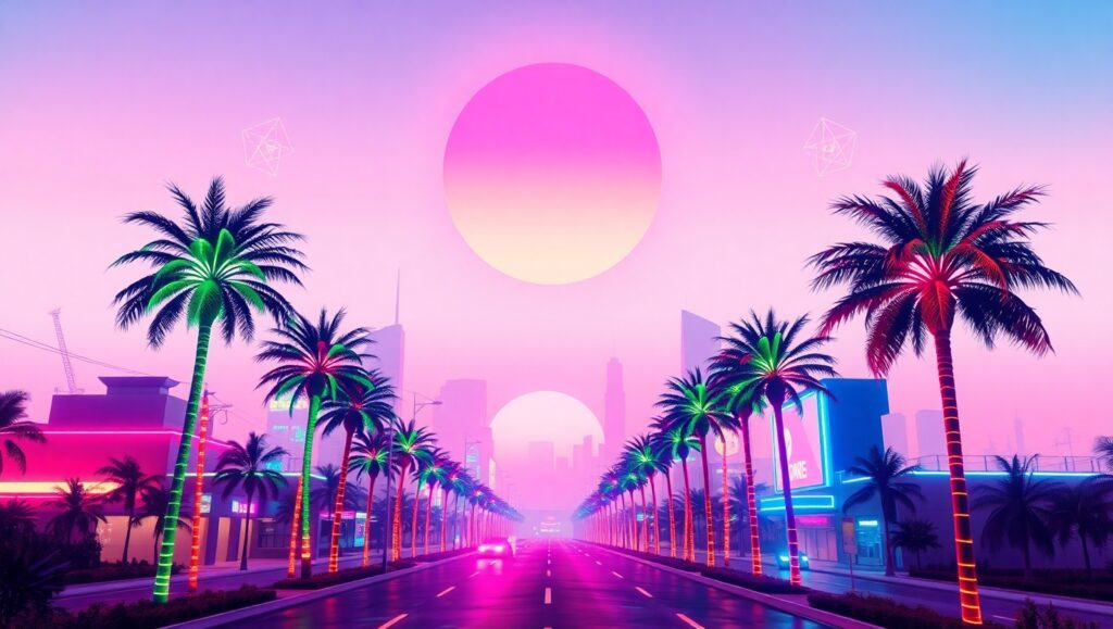 Neon Dreams of a Retro Future 0Th – free AI stock image